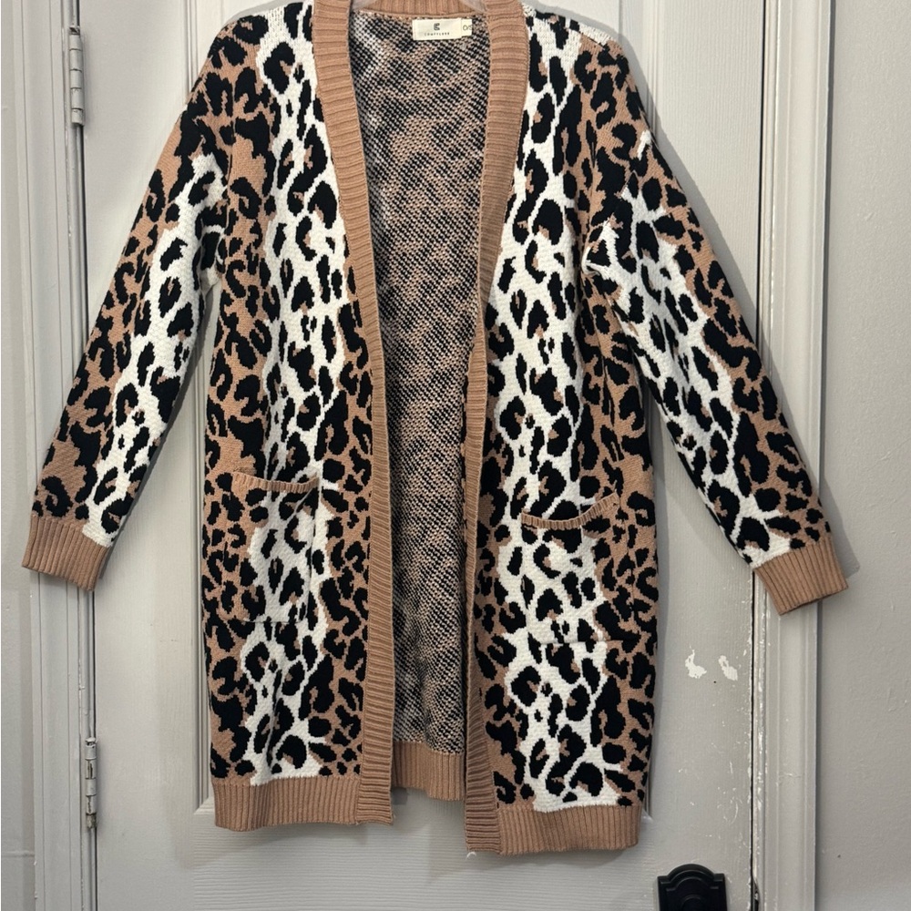Leopard Print Open Front Cardigan Sweater